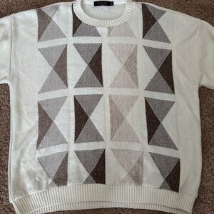 Men's Geometric Crewneck Sweater in Cream and Brown